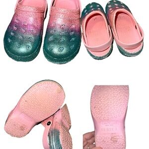 Capelli of New York Kids Glittery Pink and Teal Slippers